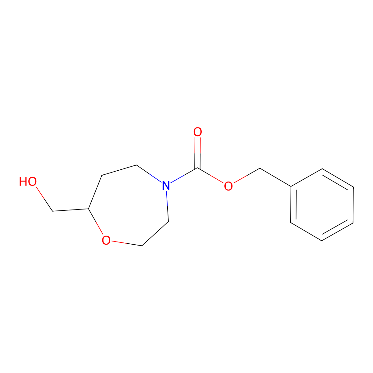 Benzyl 7-(hydroxymethyl)-1,4-oxazepane-4-carboxylate molecular structure, CAS 2680832-39-5