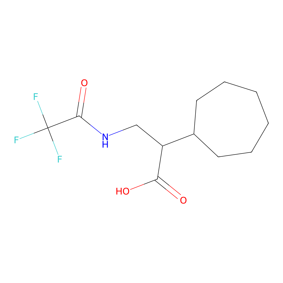 2-Cycloheptyl-3-(2,2,2-trifluoroacetamido)propanoic acid molecular structure, CAS 2680832-42-0