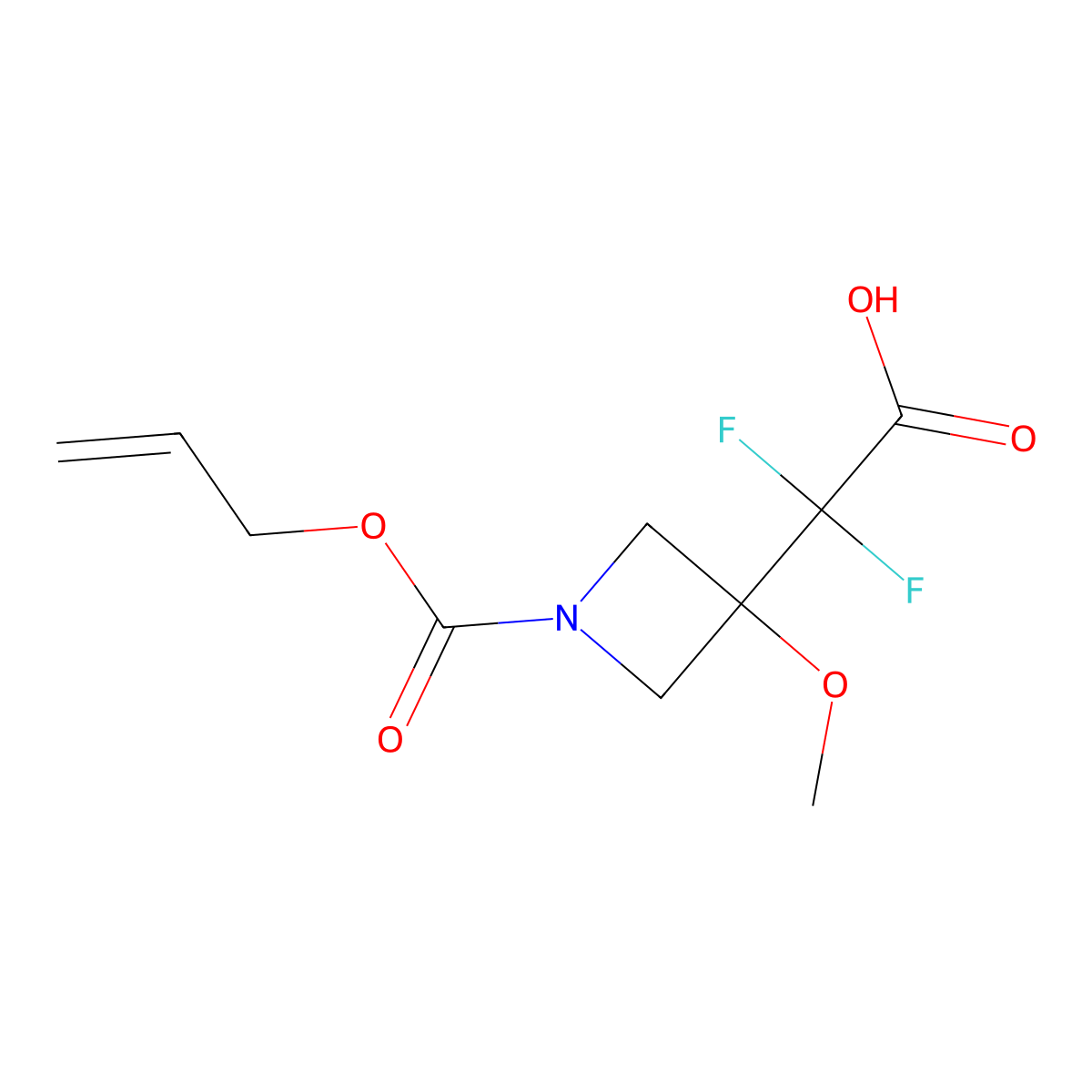 2,2-Difluoro-2-{3-methoxy-1-[(prop-2-en-1-yloxy)carbonyl]azetidin-3-yl}acetic acid molecular structure, CAS 2680832-51-1