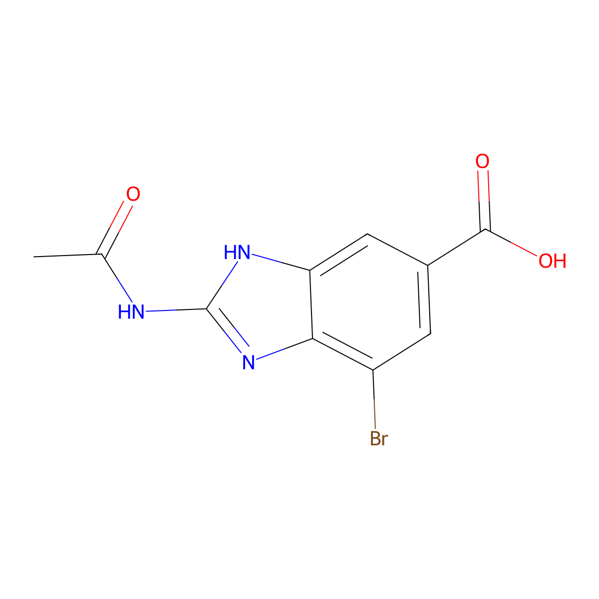 4-bromo-2-acetamido-1H-1,3-benzodiazole-6-carboxylic acid molecular structure, CAS 2680832-65-7