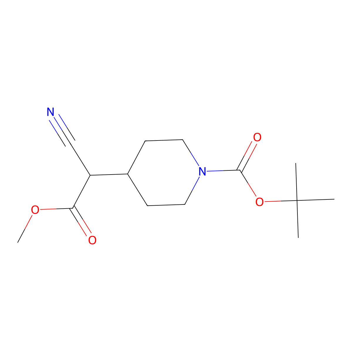 Tert-butyl 4-(1-cyano-2-methoxy-2-oxoethyl)piperidine-1-carboxylate molecular structure, CAS 2680832-66-8