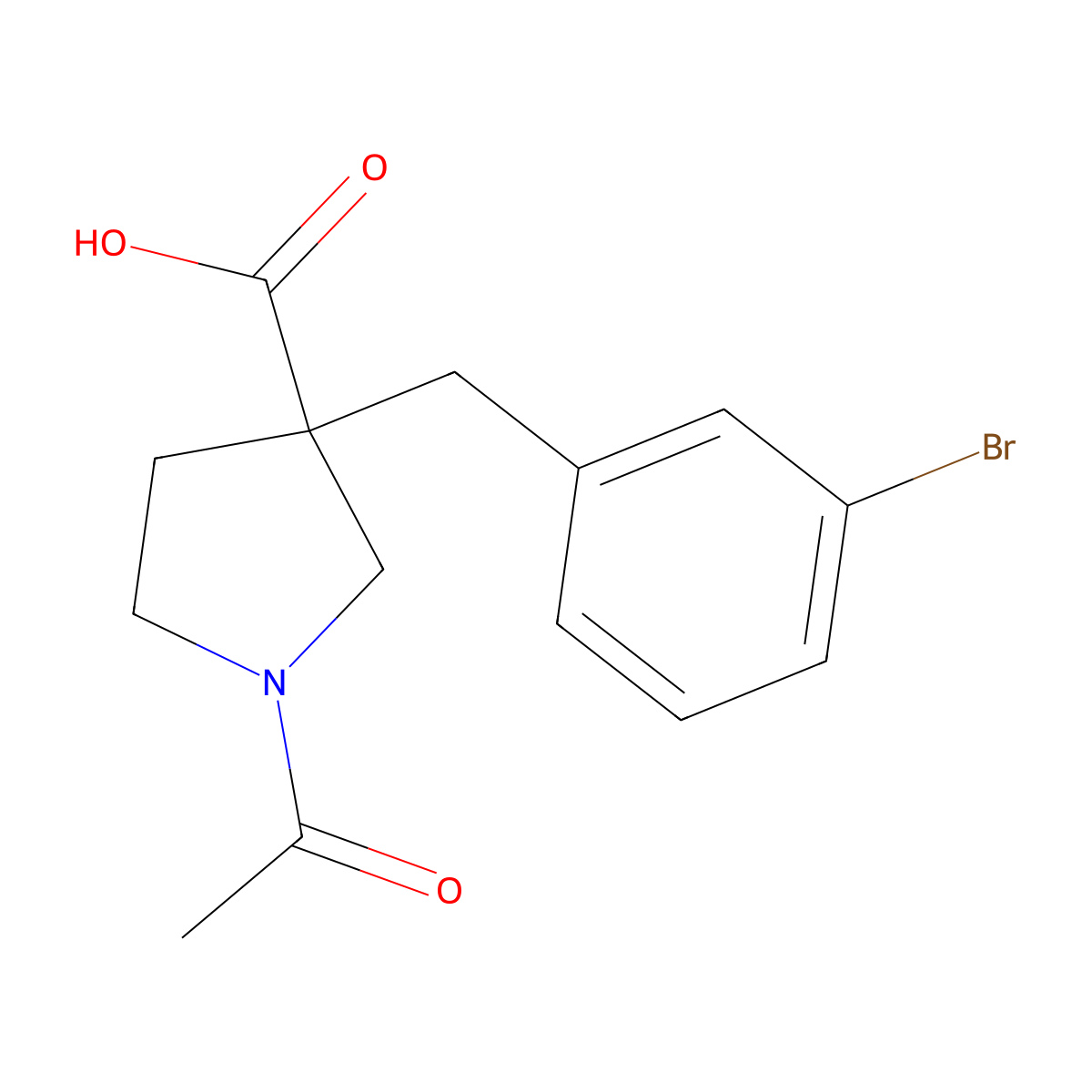 1-Acetyl-3-[(3-bromophenyl)methyl]pyrrolidine-3-carboxylic acid molecular structure, CAS 2680832-71-5