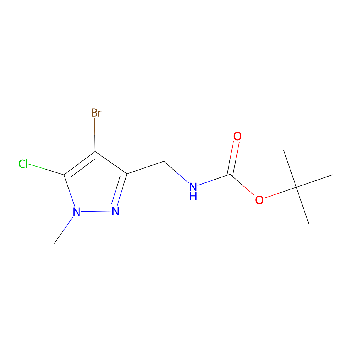 tert-butyl N-[(4-bromo-5-chloro-1-methyl-1H-pyrazol-3-yl)methyl]carbamate molecular structure, CAS 2680832-79-3