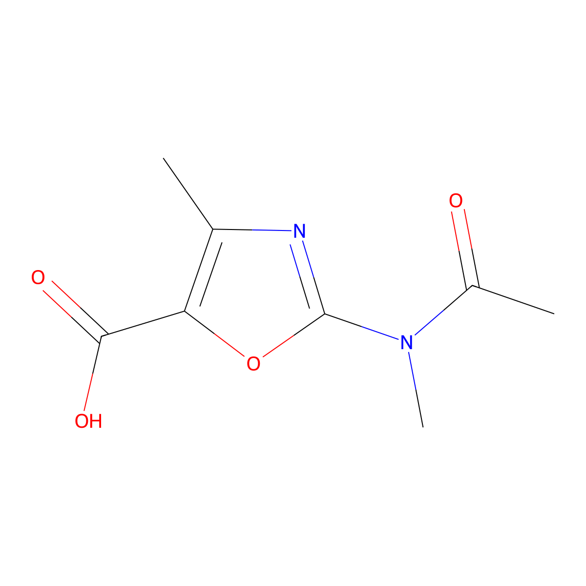 4-methyl-2-(N-methylacetamido)-1,3-oxazole-5-carboxylic acid molecular structure, CAS 2680833-03-6