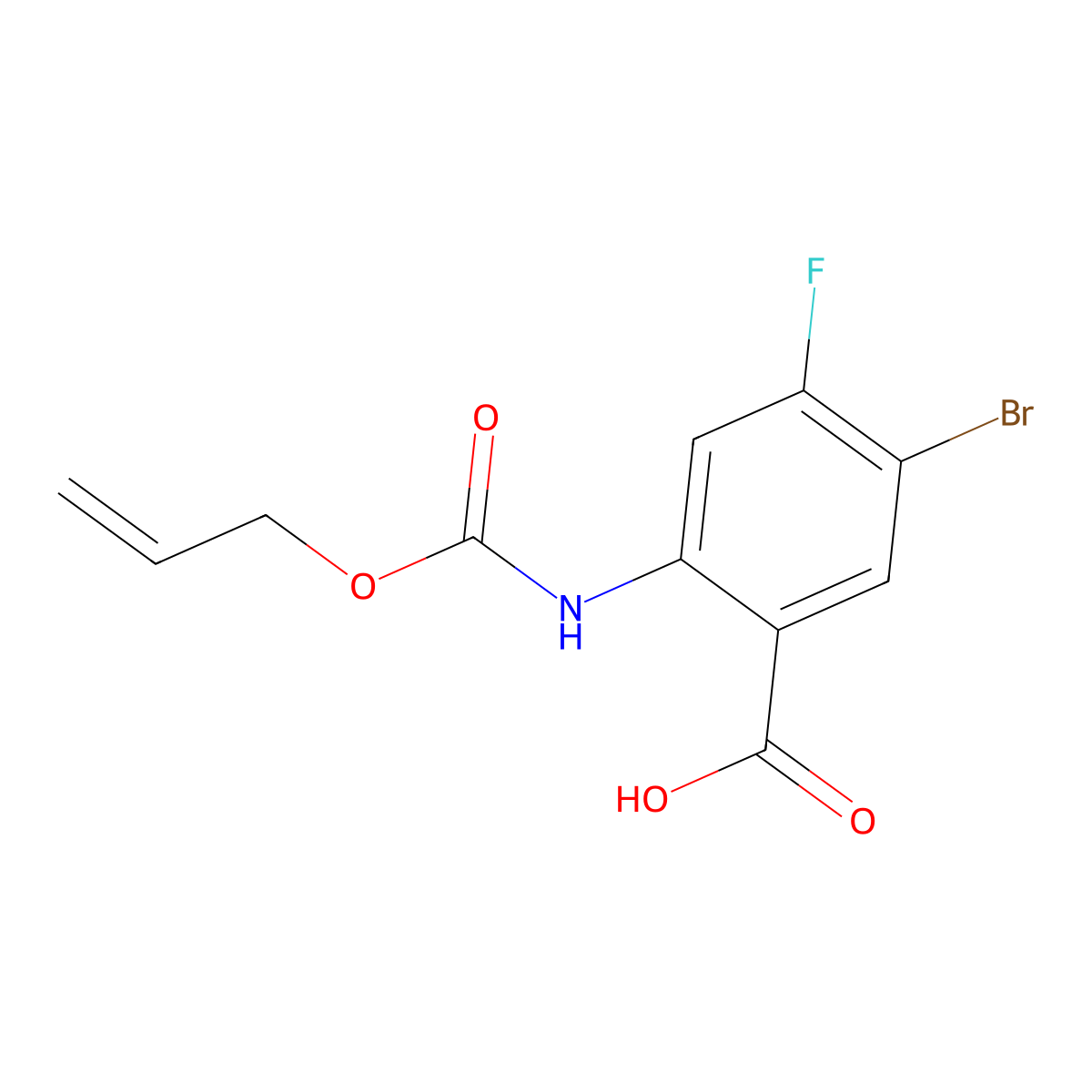 5-Bromo-4-fluoro-2-{[(prop-2-en-1-yloxy)carbonyl]amino}benzoic acid molecular structure, CAS 2680833-16-1