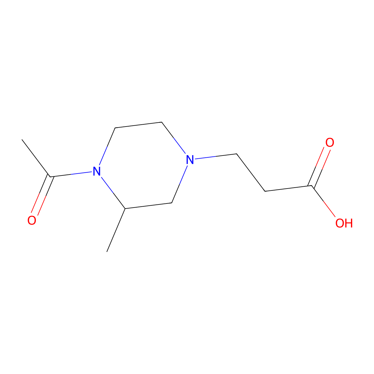 3-(4-Acetyl-3-methylpiperazin-1-yl)propanoic acid molecular structure, CAS 2680833-18-3