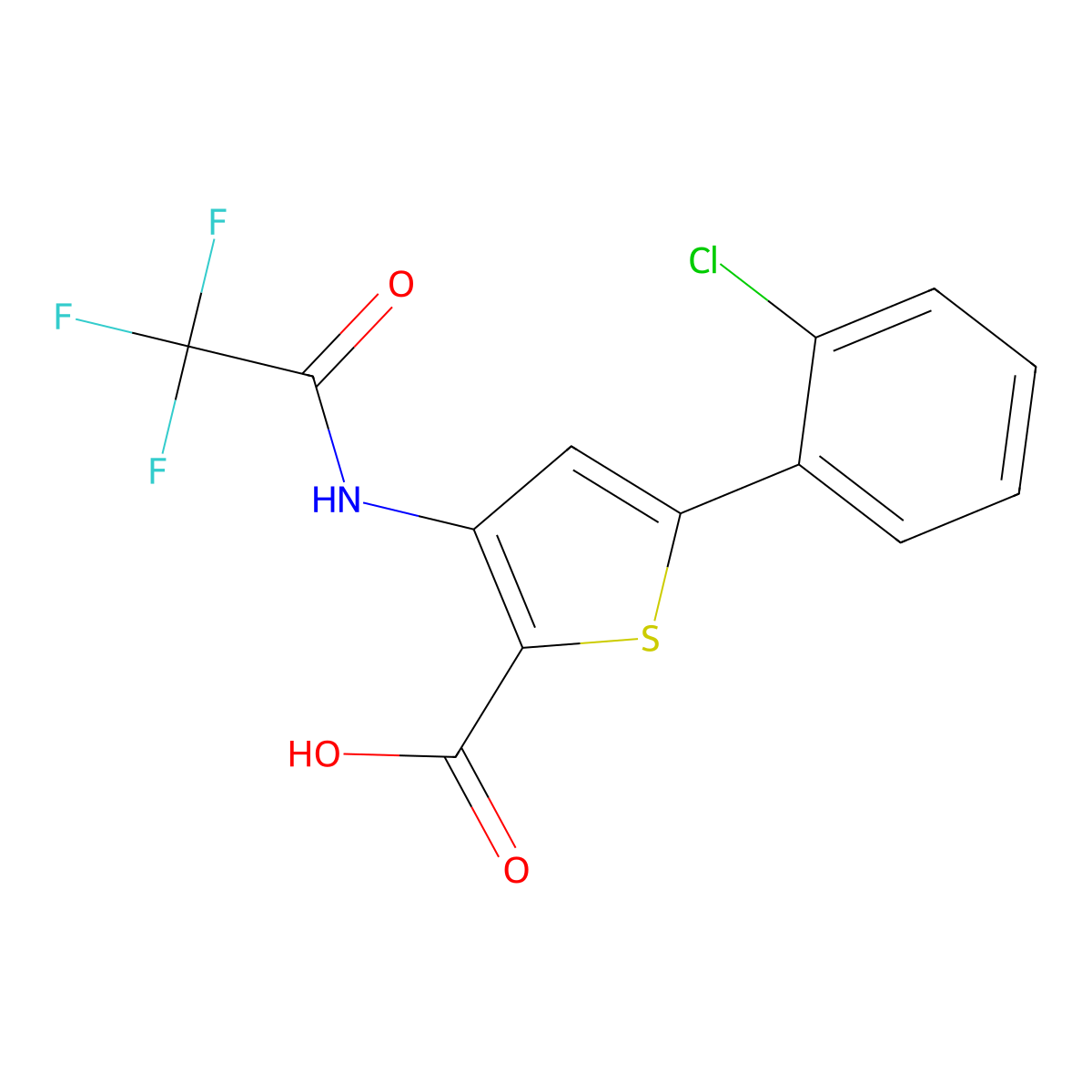 5-(2-Chlorophenyl)-3-(2,2,2-trifluoroacetamido)thiophene-2-carboxylic acid molecular structure, CAS 2680833-19-4