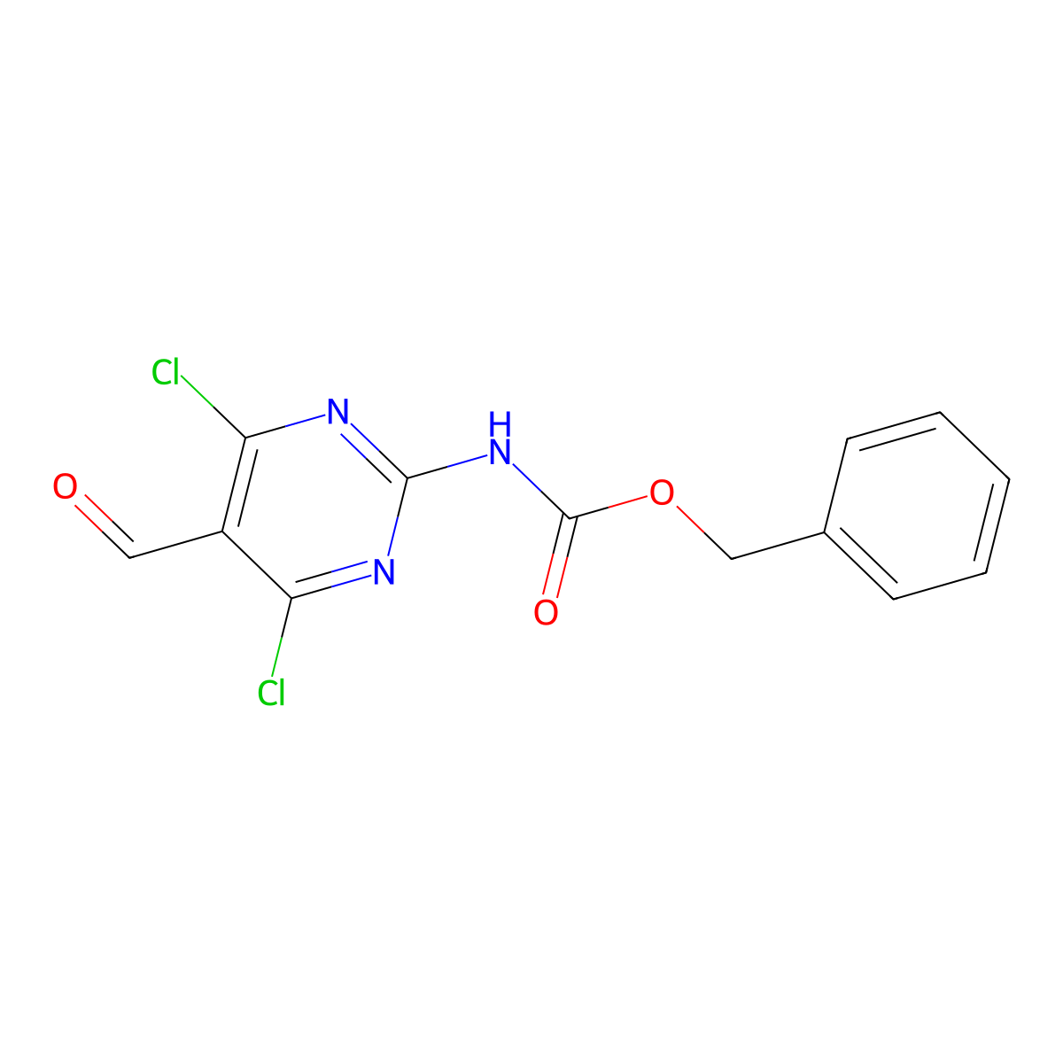 benzyl N-(4,6-dichloro-5-formylpyrimidin-2-yl)carbamate molecular structure, CAS 2680833-43-4