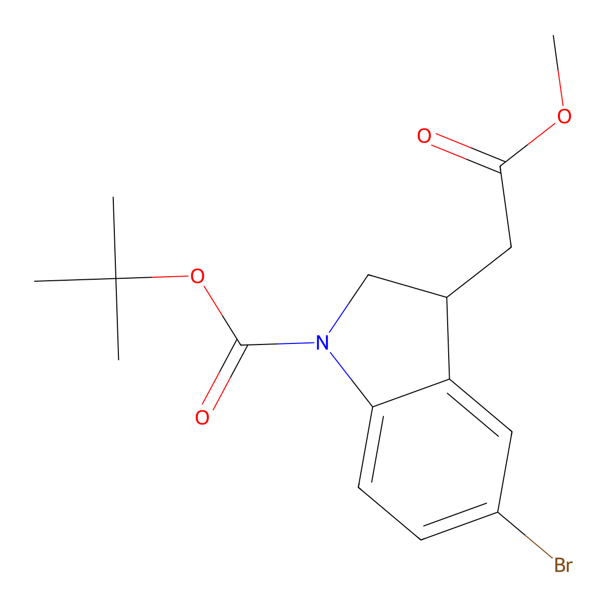 tert-butyl 5-bromo-3-(2-methoxy-2-oxoethyl)-2,3-dihydro-1H-indole-1-carboxylate molecular structure, CAS 2680833-44-5