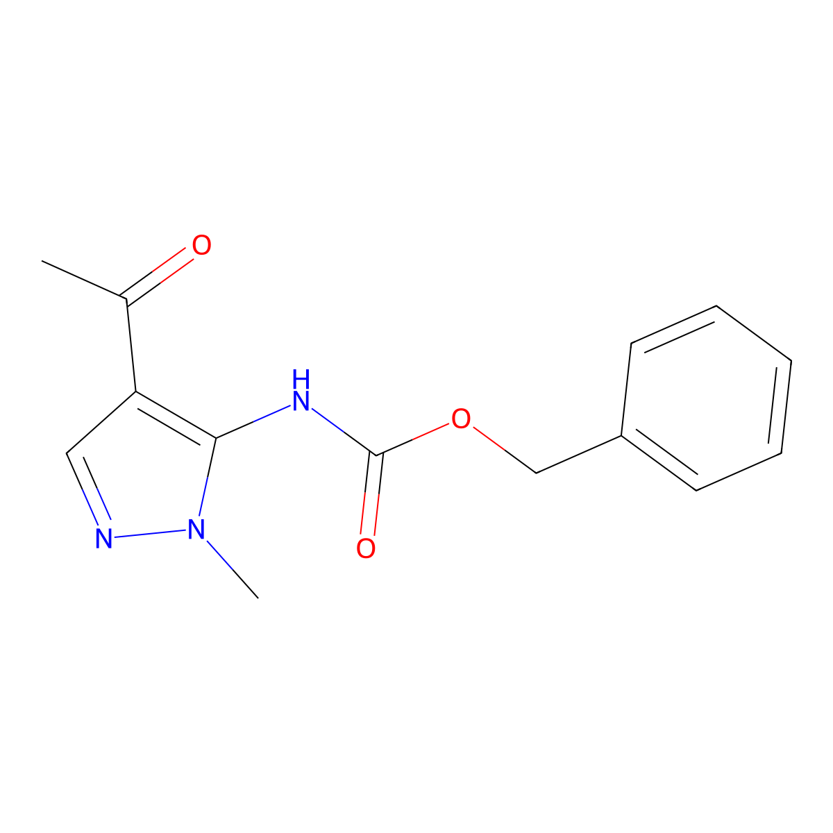 benzyl N-(4-acetyl-1-methyl-1H-pyrazol-5-yl)carbamate molecular structure, CAS 2680833-45-6