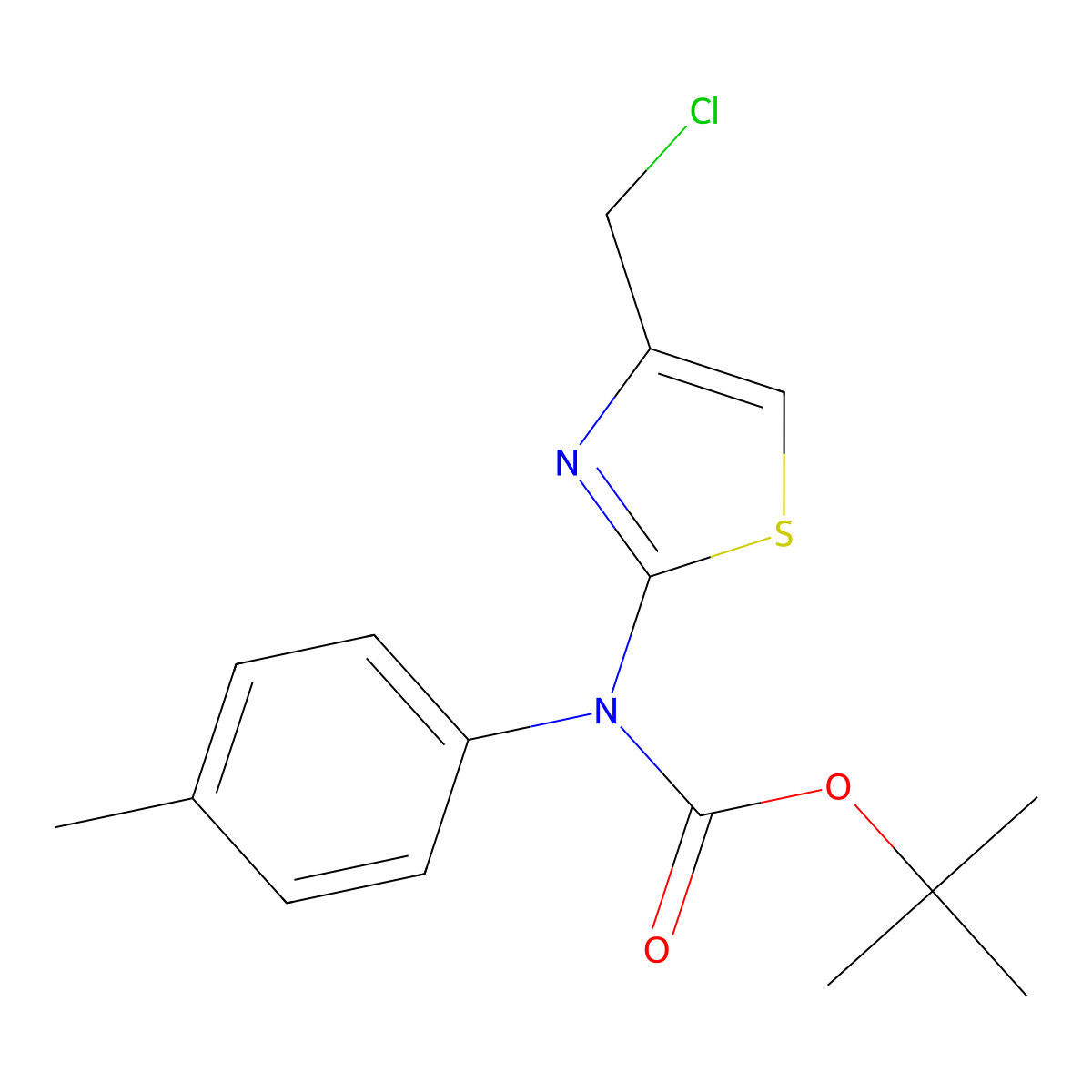 tert-butyl N-[4-(chloromethyl)-1,3-thiazol-2-yl]-N-(4-methylphenyl)carbamate molecular structure, CAS 2680833-61-6