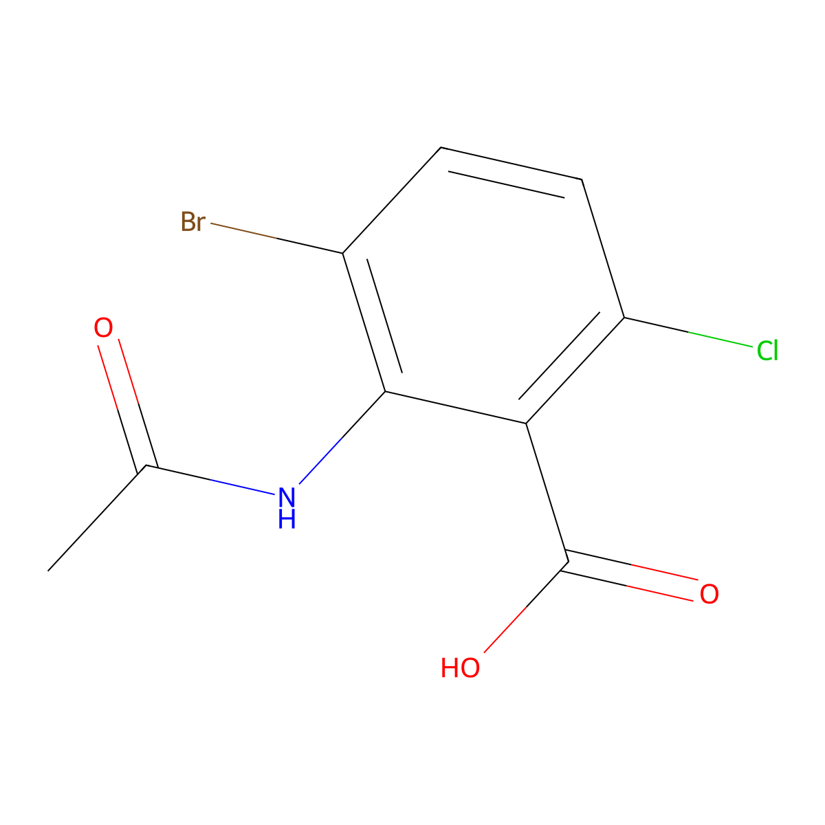 3-Bromo-6-chloro-2-acetamidobenzoic acid molecular structure, CAS 2680833-64-9