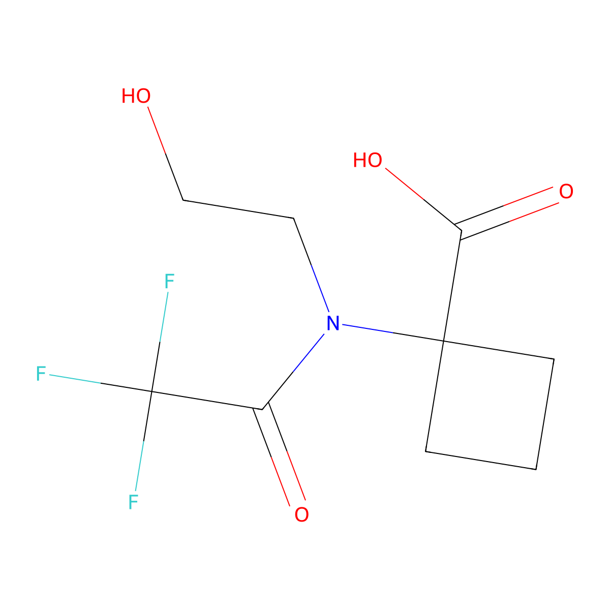 1-[2,2,2-trifluoro-N-(2-hydroxyethyl)acetamido]cyclobutane-1-carboxylic acid molecular structure, CAS 2680833-72-9