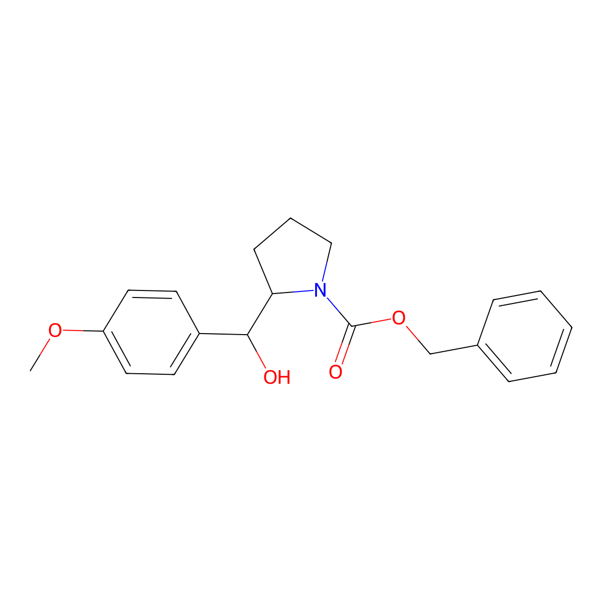 Benzyl 2-[hydroxy(4-methoxyphenyl)methyl]pyrrolidine-1-carboxylate molecular structure, CAS 2680833-96-7