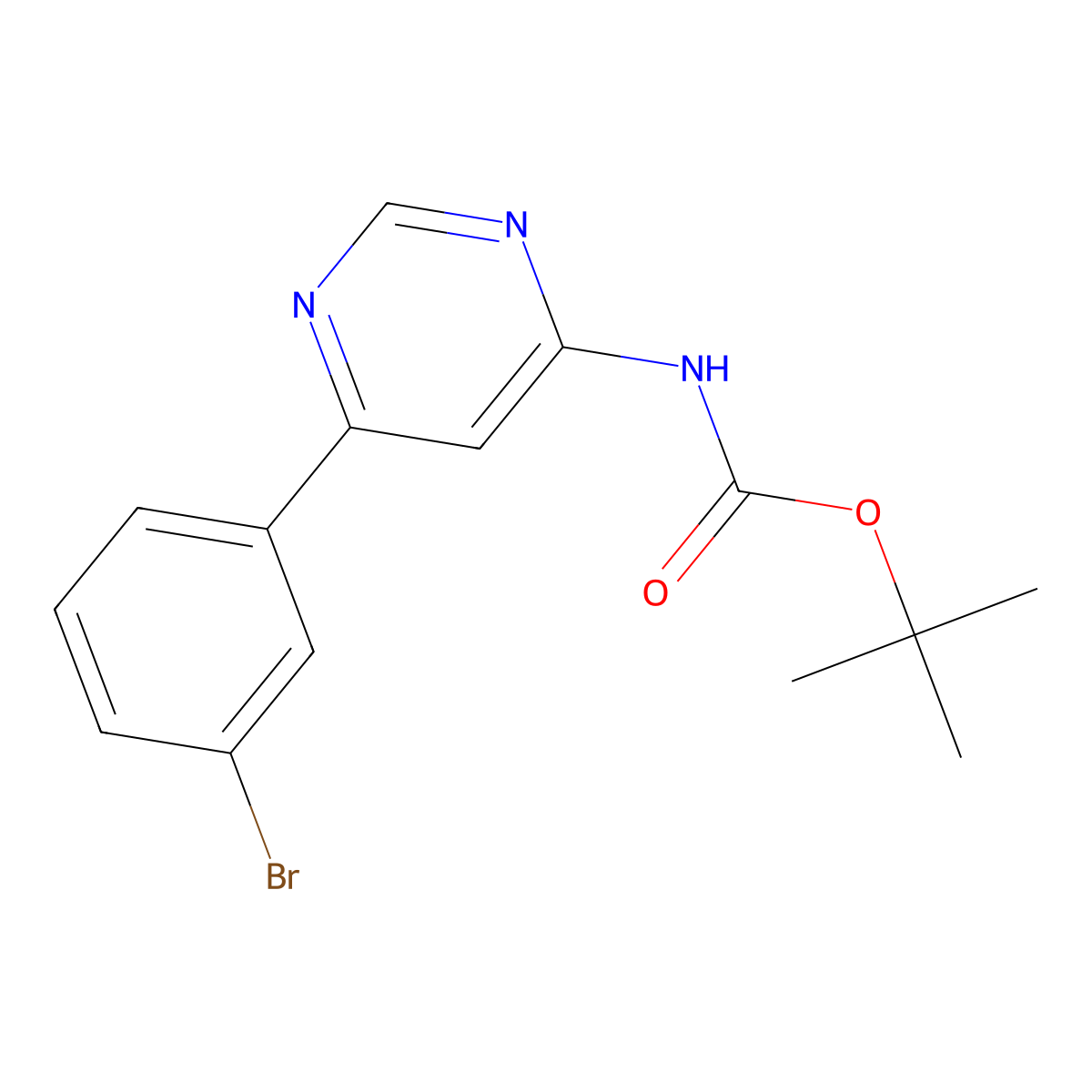 tert-butyl N-[6-(3-bromophenyl)pyrimidin-4-yl]carbamate molecular structure, CAS 2680834-00-6