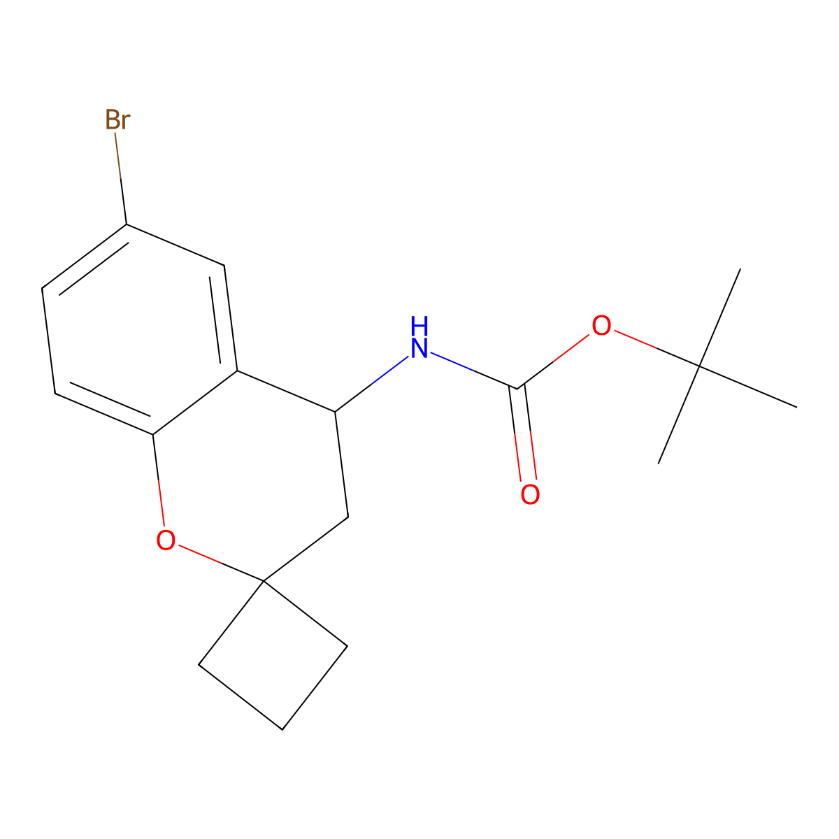 tert-butyl N-{6-bromo-3,4-dihydrospiro[1-benzopyran-2,1'-cyclobutan]-4-yl}carbamate molecular structure, CAS 2680834-06-2