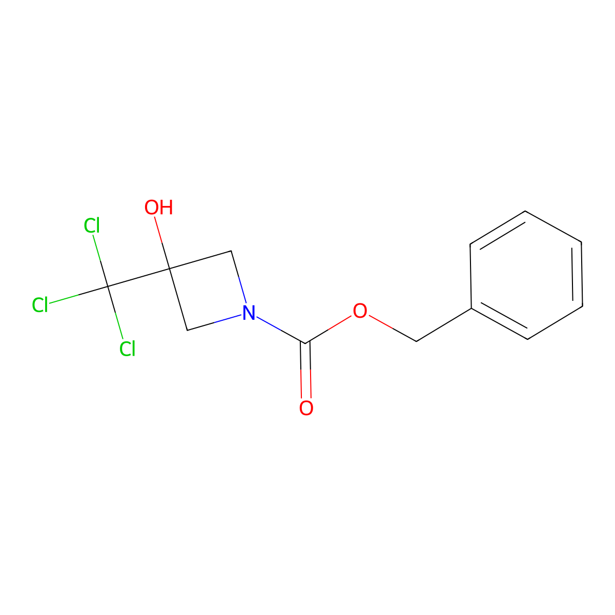 Benzyl 3-hydroxy-3-(trichloromethyl)azetidine-1-carboxylate molecular structure, CAS 2680834-10-8
