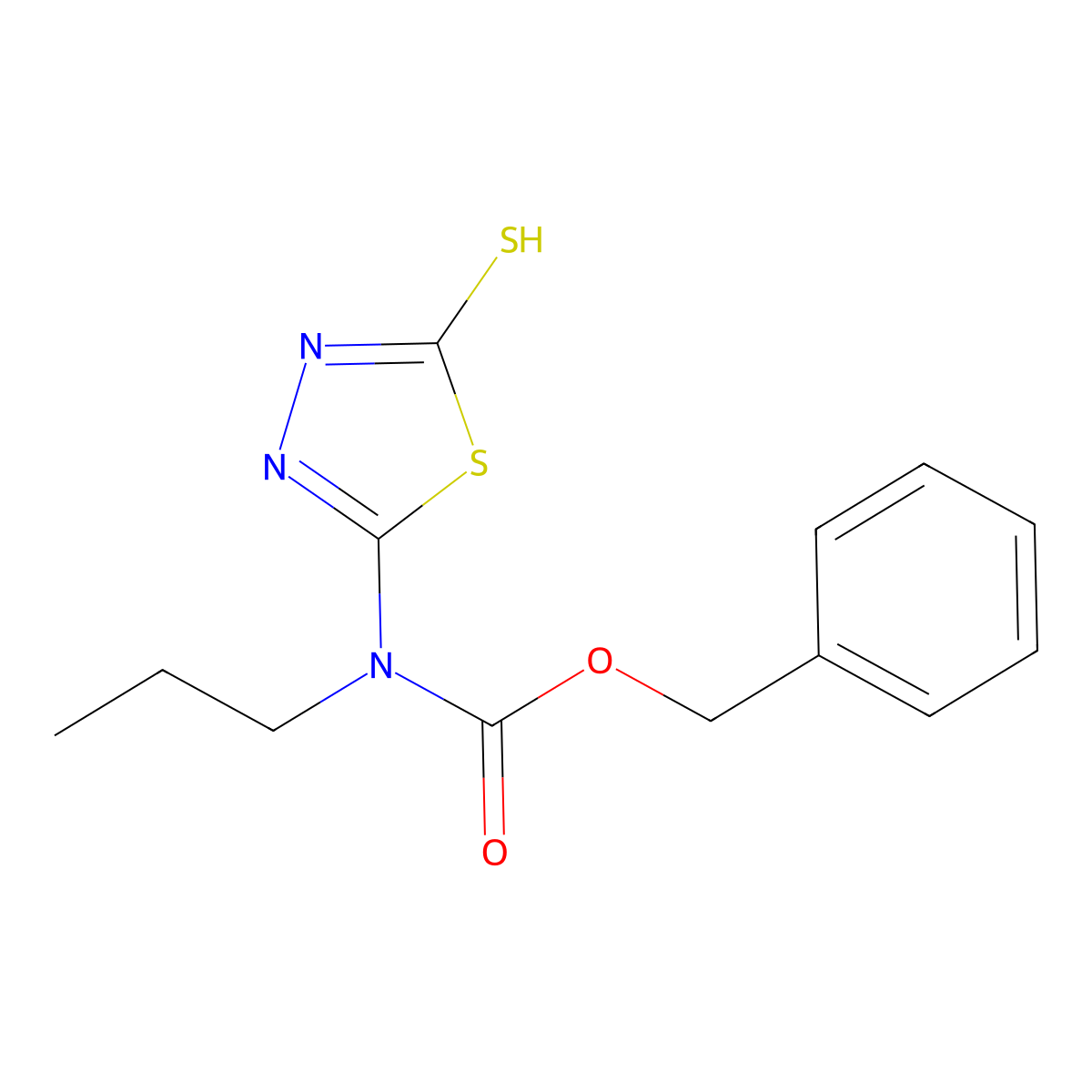 benzyl N-propyl-N-(5-sulfanyl-1,3,4-thiadiazol-2-yl)carbamate molecular structure, CAS 2680834-30-2