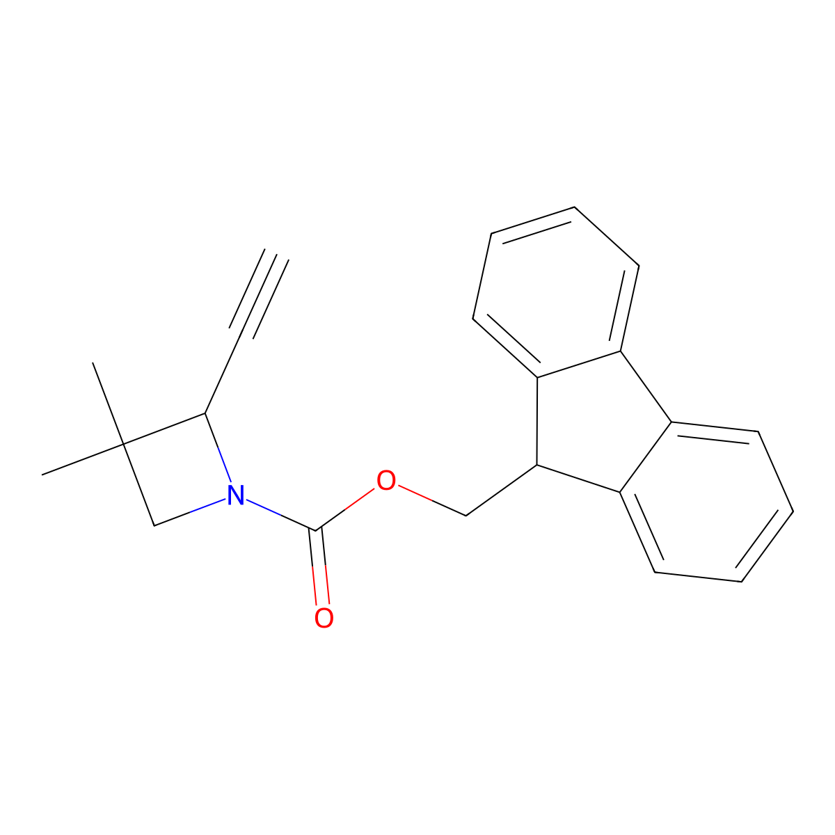 (9H-fluoren-9-yl)methyl 2-ethynyl-3,3-dimethylazetidine-1-carboxylate molecular structure, CAS 2680834-33-5