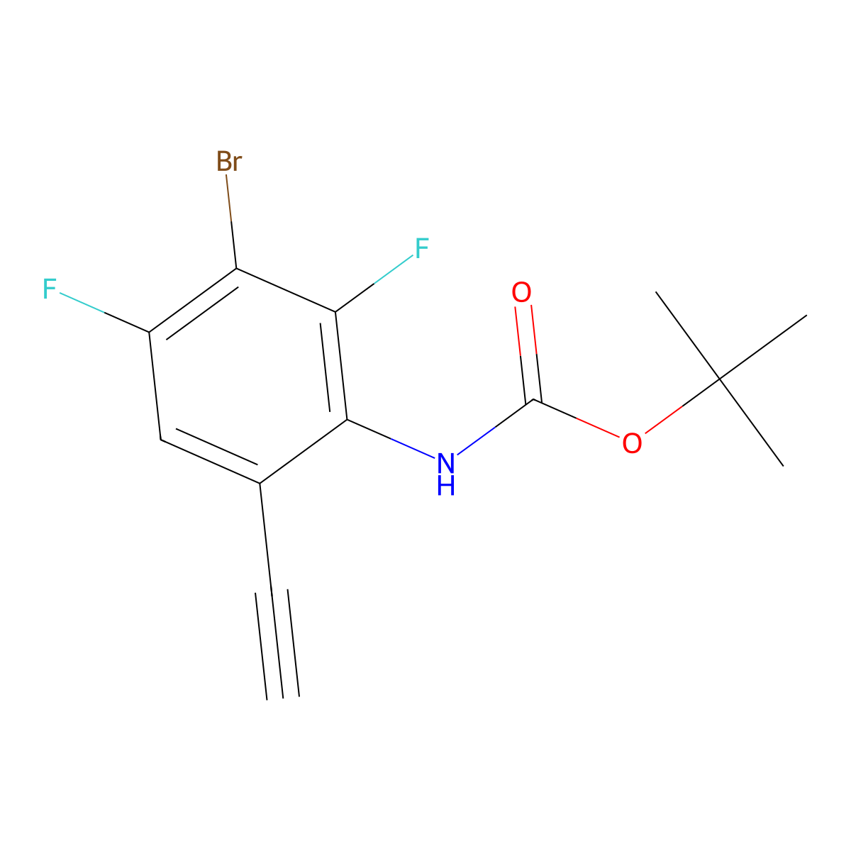 tert-butyl N-(3-bromo-6-ethynyl-2,4-difluorophenyl)carbamate molecular structure, CAS 2680834-44-8