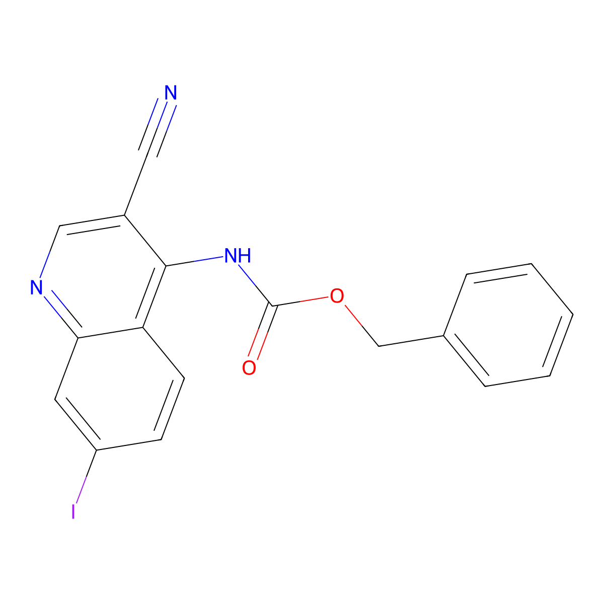 benzyl N-(3-cyano-7-iodoquinolin-4-yl)carbamate molecular structure, CAS 2680834-45-9