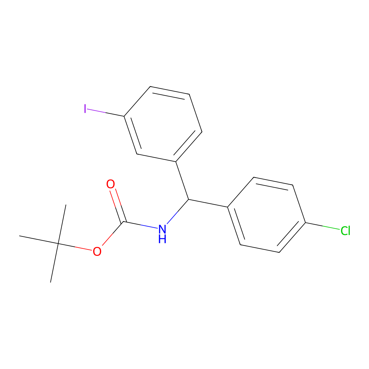 tert-butyl N-[(4-chlorophenyl)(3-iodophenyl)methyl]carbamate molecular structure, CAS 2680834-46-0