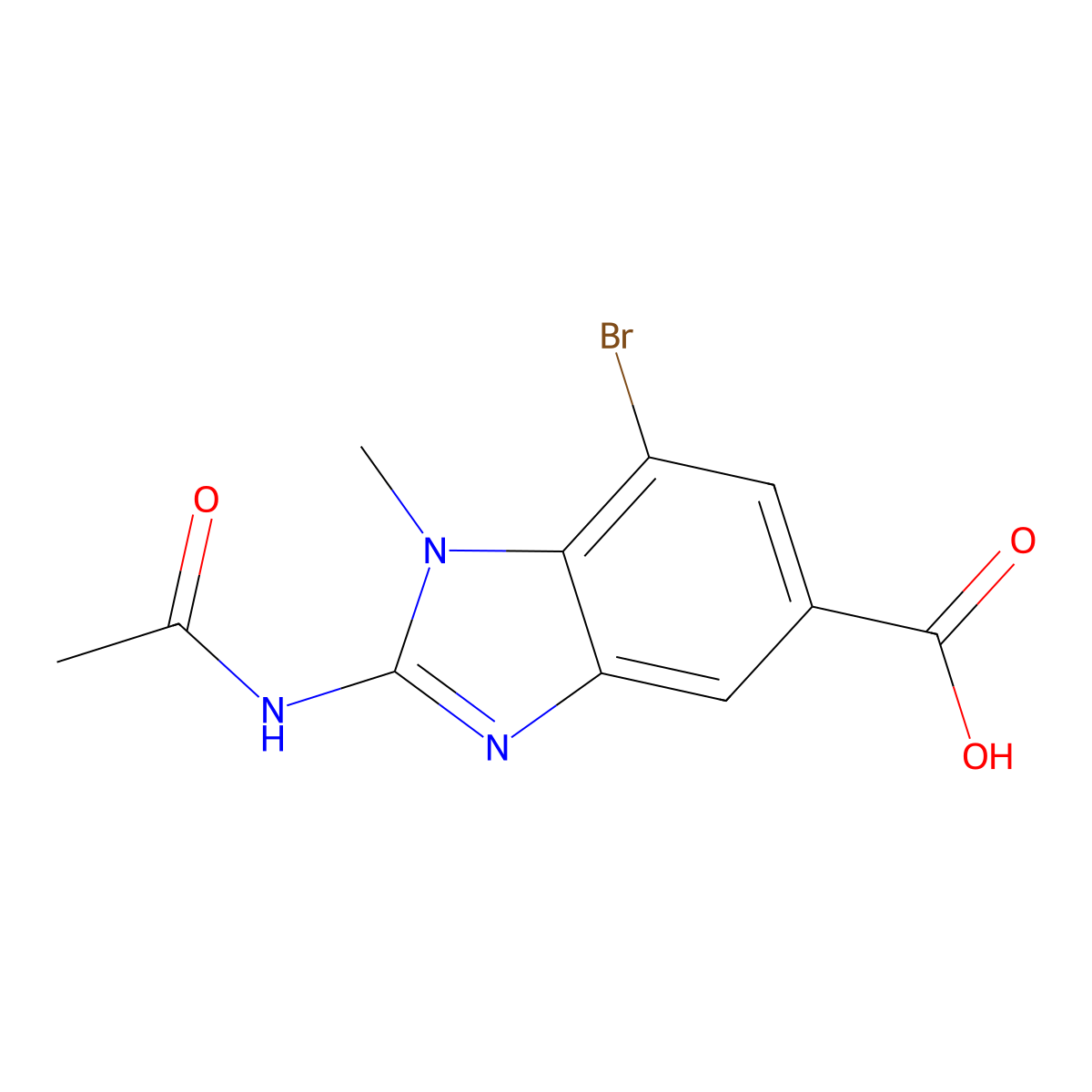 7-bromo-2-acetamido-1-methyl-1H-1,3-benzodiazole-5-carboxylic acid molecular structure, CAS 2680834-57-3