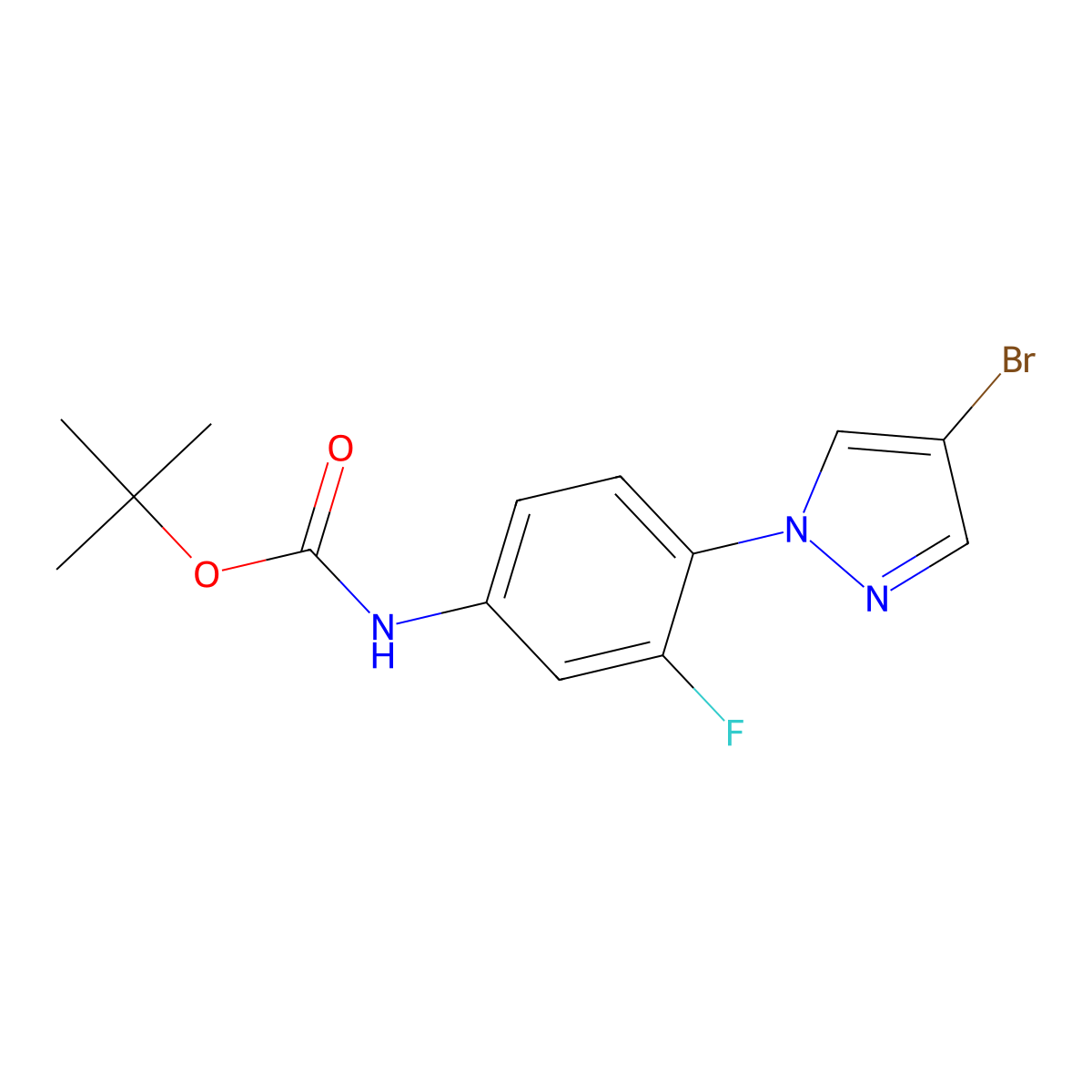 tert-butyl N-[4-(4-bromo-1H-pyrazol-1-yl)-3-fluorophenyl]carbamate molecular structure, CAS 2680834-68-6
