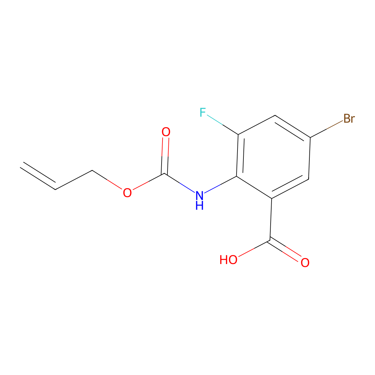 5-Bromo-3-fluoro-2-{[(prop-2-en-1-yloxy)carbonyl]amino}benzoic acid molecular structure, CAS 2680834-72-2