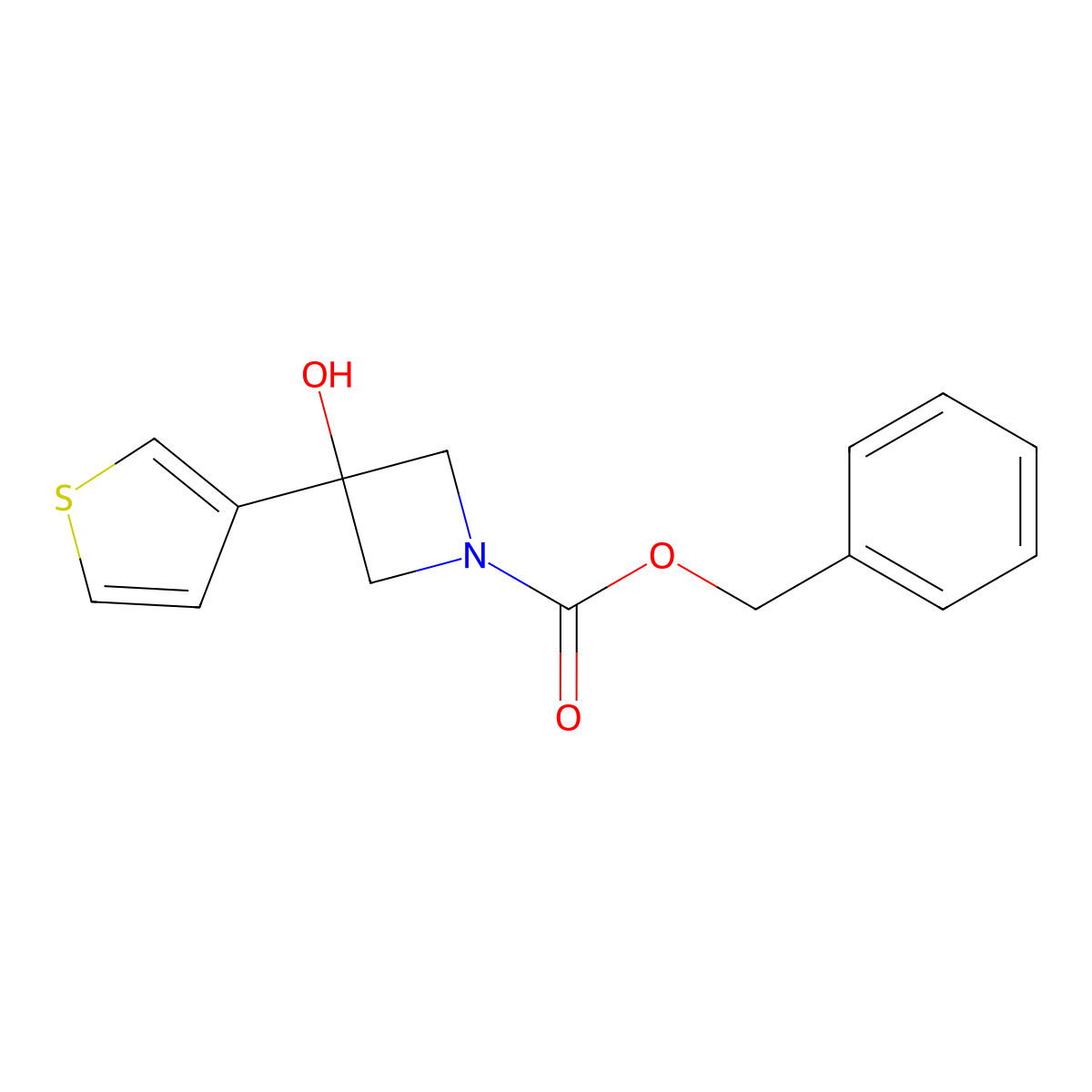 Benzyl 3-hydroxy-3-(thiophen-3-yl)azetidine-1-carboxylate molecular structure, CAS 2680834-75-5