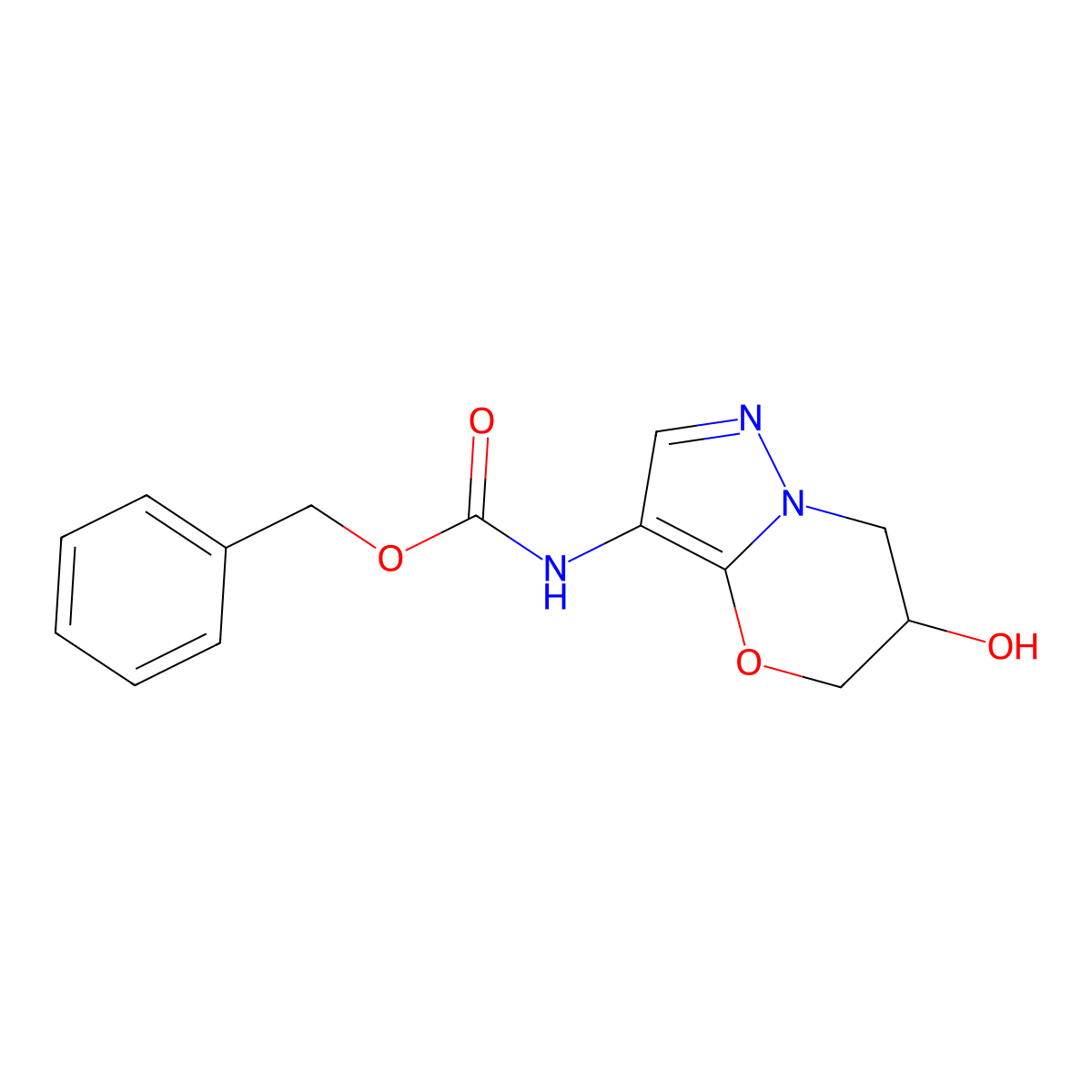 benzyl N-{6-hydroxy-5H,6H,7H-pyrazolo[3,2-b][1,3]oxazin-3-yl}carbamate molecular structure, CAS 2680834-79-9