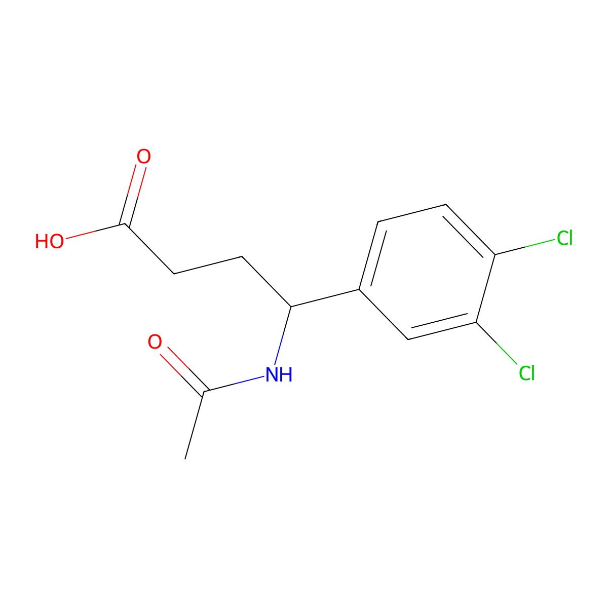 4-(3,4-Dichlorophenyl)-4-acetamidobutanoic acid molecular structure, CAS 2680834-80-2