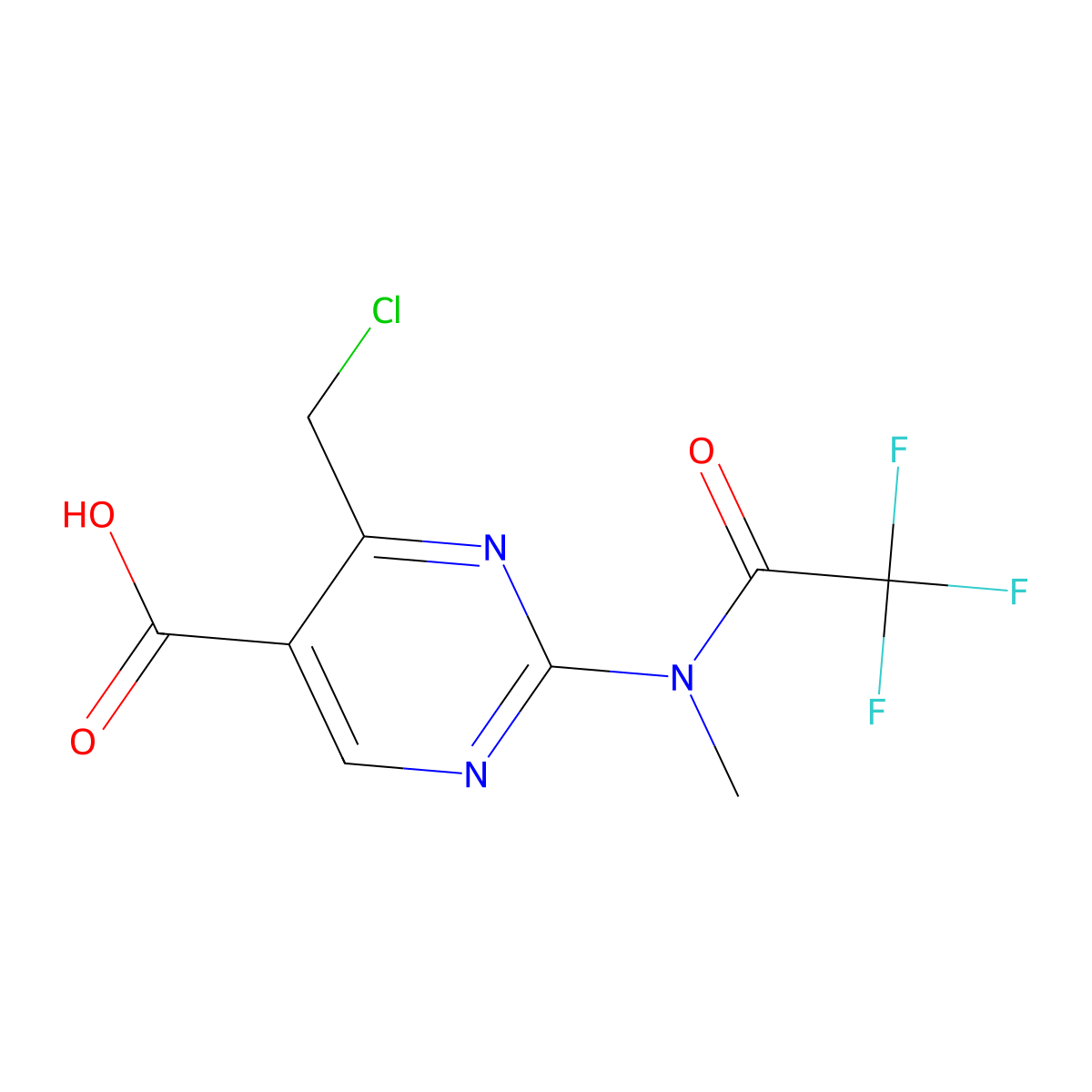 4-(chloromethyl)-2-(2,2,2-trifluoro-N-methylacetamido)pyrimidine-5-carboxylic acid molecular structure, CAS 2680834-90-4