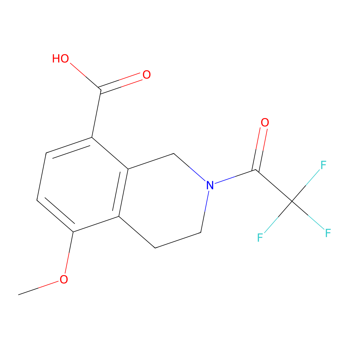 5-Methoxy-2-(2,2,2-trifluoroacetyl)-1,2,3,4-tetrahydroisoquinoline-8-carboxylic acid molecular structure, CAS 2680835-06-5