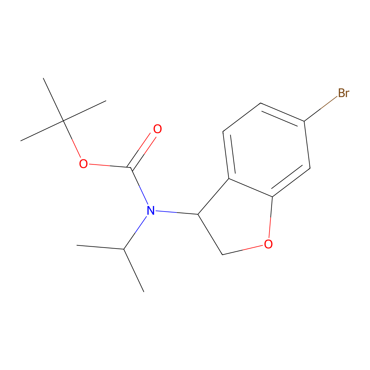 tert-butyl N-(6-bromo-2,3-dihydro-1-benzofuran-3-yl)-N-(propan-2-yl)carbamate molecular structure, CAS 2680835-20-3