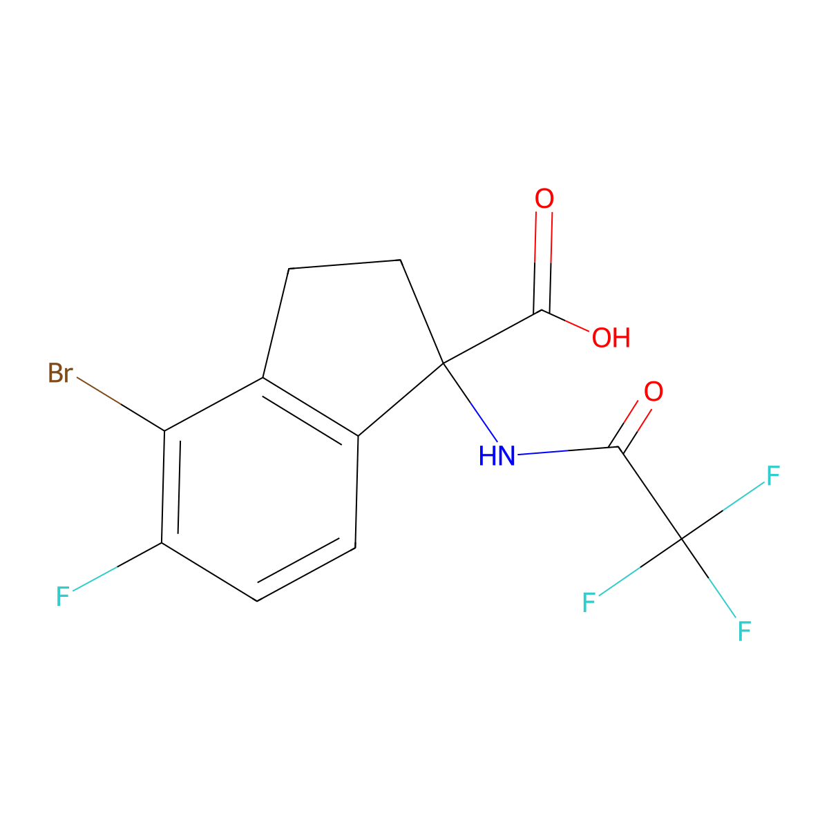 4-bromo-5-fluoro-1-(2,2,2-trifluoroacetamido)-2,3-dihydro-1H-indene-1-carboxylic acid molecular structure, CAS 2680835-41-8