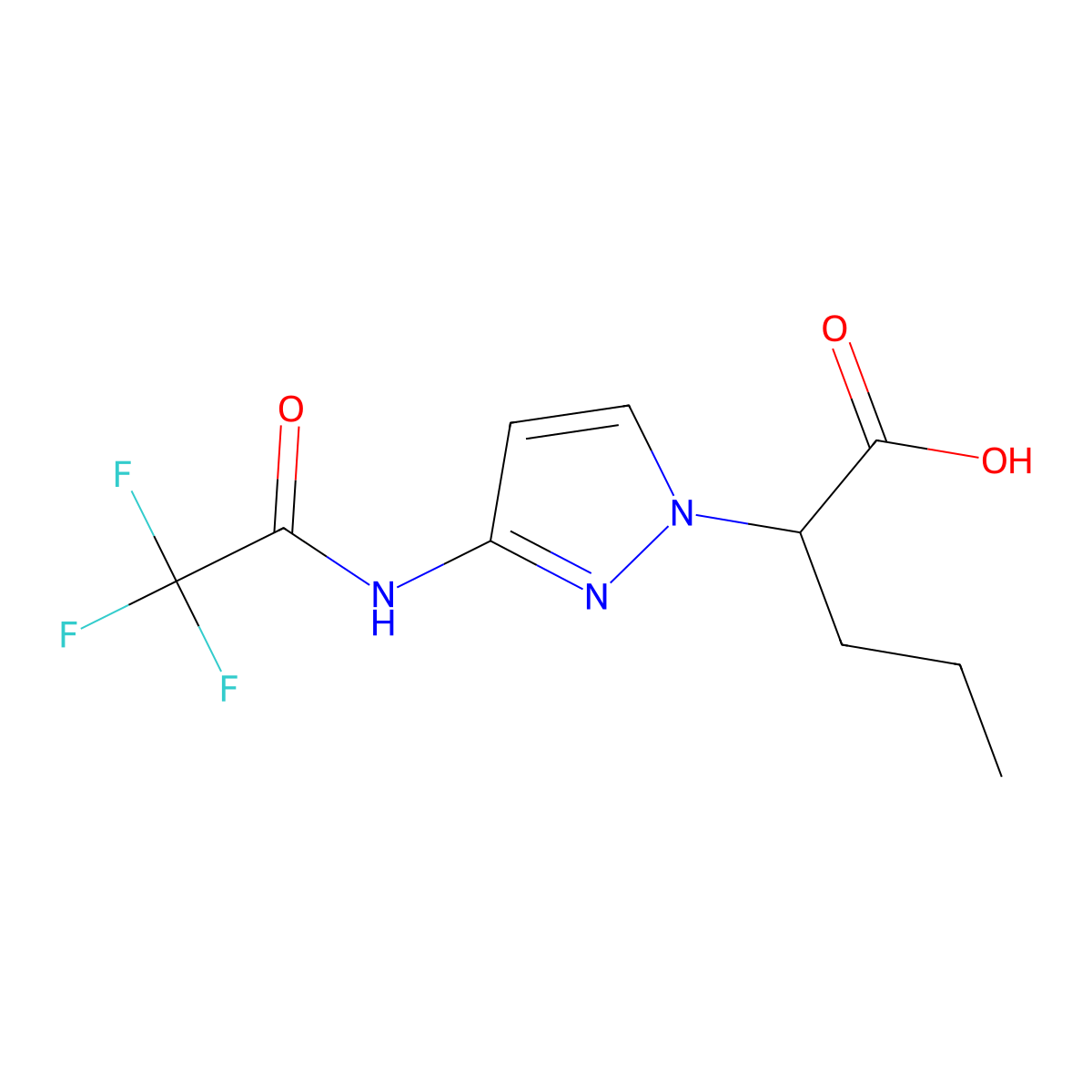 2-[3-(2,2,2-trifluoroacetamido)-1H-pyrazol-1-yl]pentanoic acid molecular structure, CAS 2680835-47-4