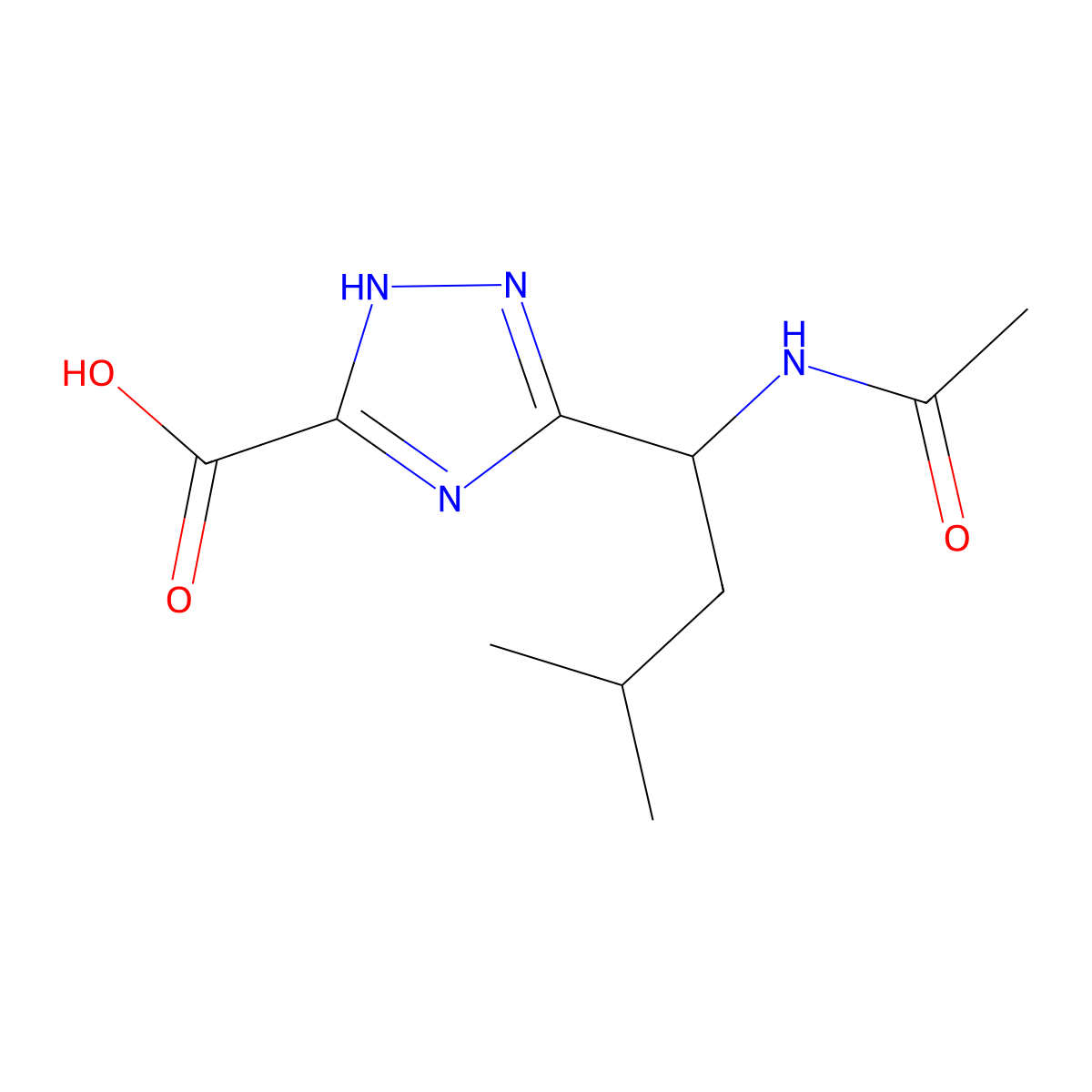 3-(1-acetamido-3-methylbutyl)-1H-1,2,4-triazole-5-carboxylic acid molecular structure, CAS 2680835-49-6