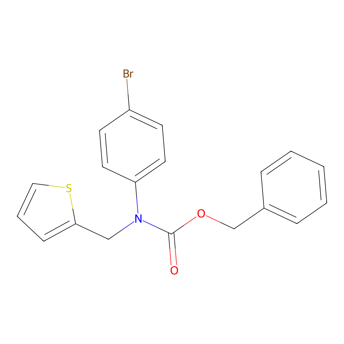 benzyl N-(4-bromophenyl)-N-[(thiophen-2-yl)methyl]carbamate molecular structure, CAS 2680835-67-8