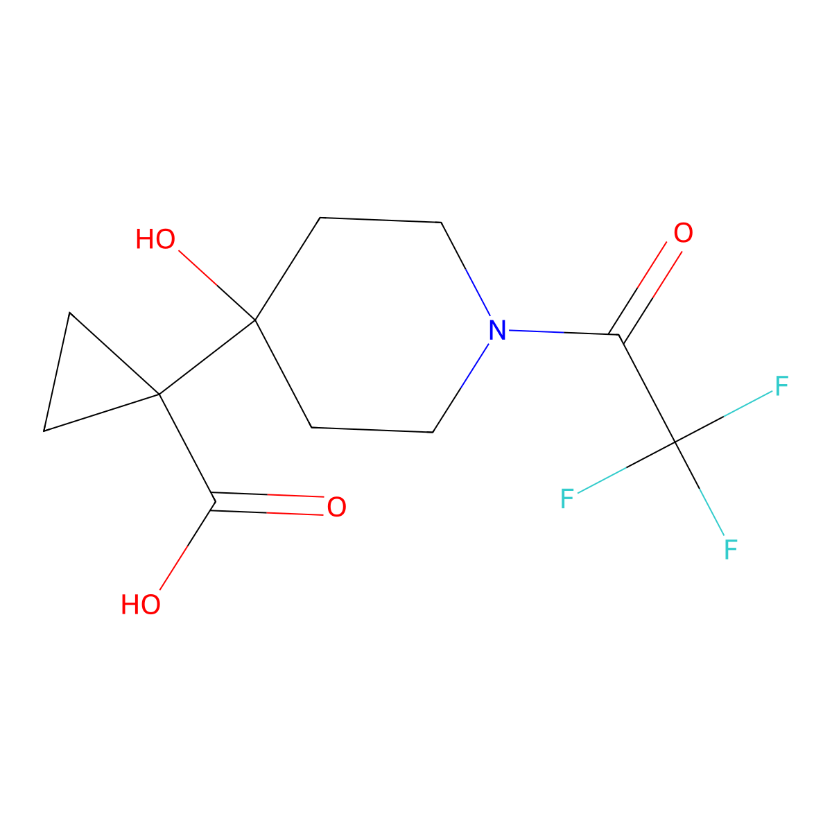 1-[4-Hydroxy-1-(2,2,2-trifluoroacetyl)piperidin-4-yl]cyclopropane-1-carboxylic acid molecular structure, CAS 2680835-76-9