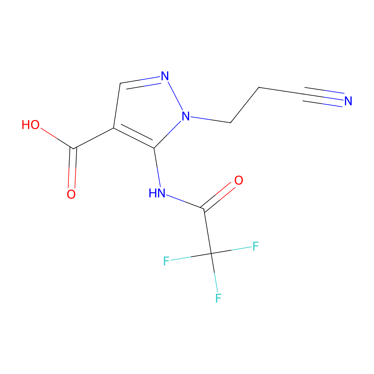 1-(2-cyanoethyl)-5-(2,2,2-trifluoroacetamido)-1H-pyrazole-4-carboxylic acid molecular structure, CAS 2680835-83-8
