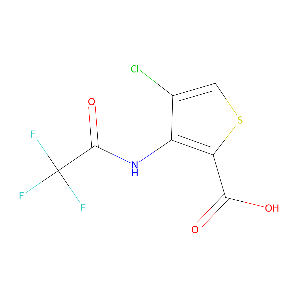 4-Chloro-3-(2,2,2-trifluoroacetamido)thiophene-2-carboxylic acid molecular structure, CAS 2680835-92-9