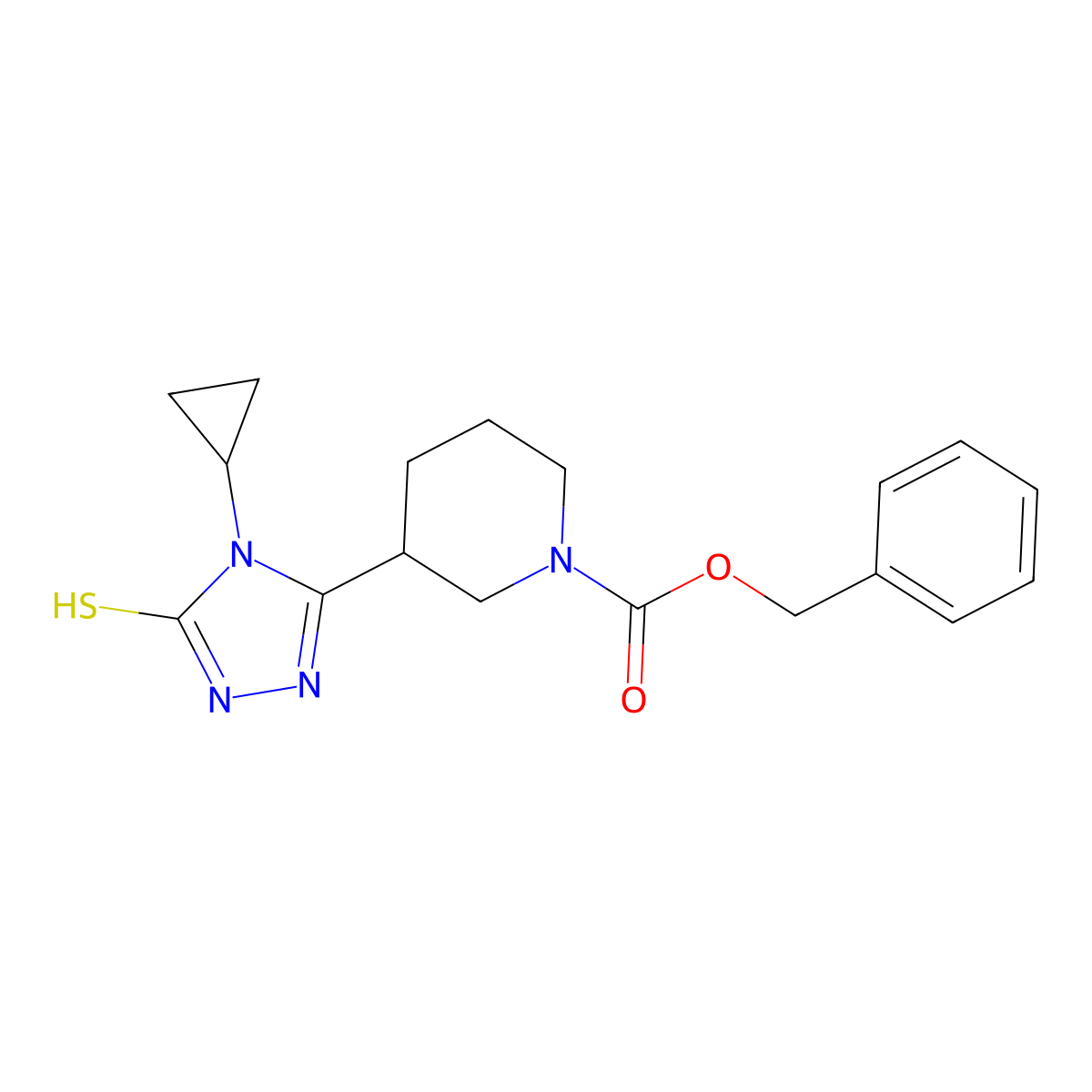 benzyl 3-(4-cyclopropyl-5-sulfanyl-4H-1,2,4-triazol-3-yl)piperidine-1-carboxylate molecular structure, CAS 2680836-21-7
