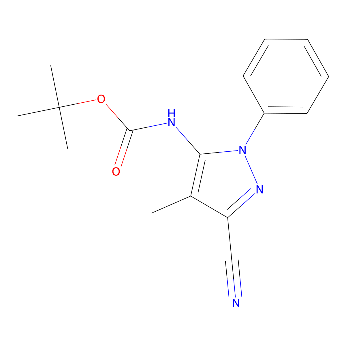 tert-butyl N-(3-cyano-4-methyl-1-phenyl-1H-pyrazol-5-yl)carbamate molecular structure, CAS 2680836-32-0
