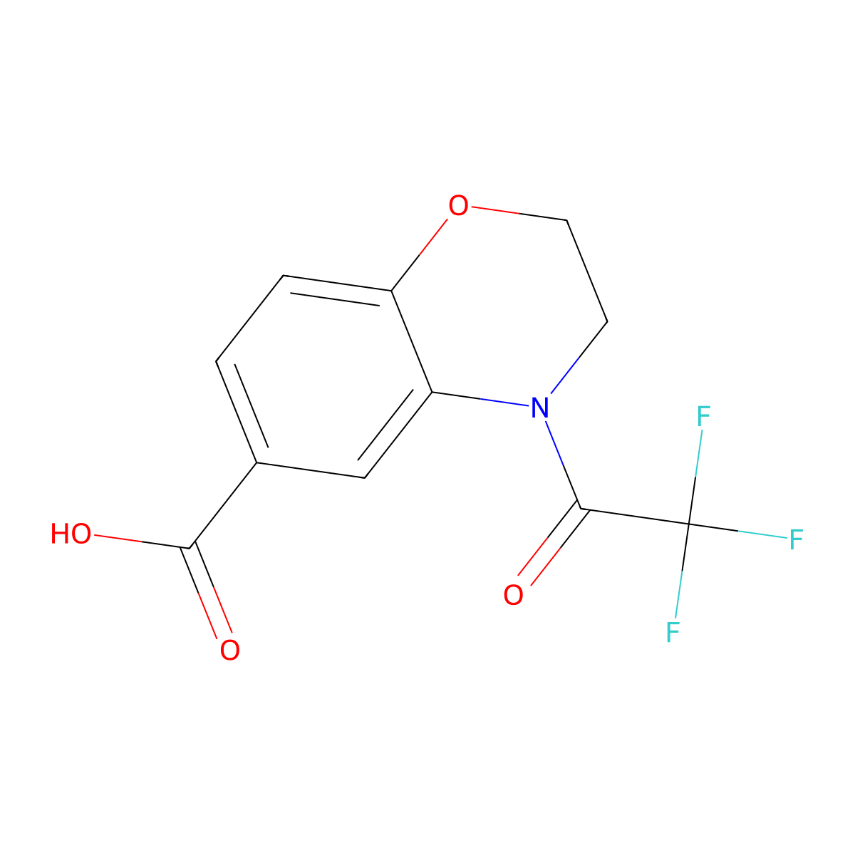4-(2,2,2-trifluoroacetyl)-3,4-dihydro-2H-1,4-benzoxazine-6-carboxylic acid molecular structure, CAS 2680836-38-6
