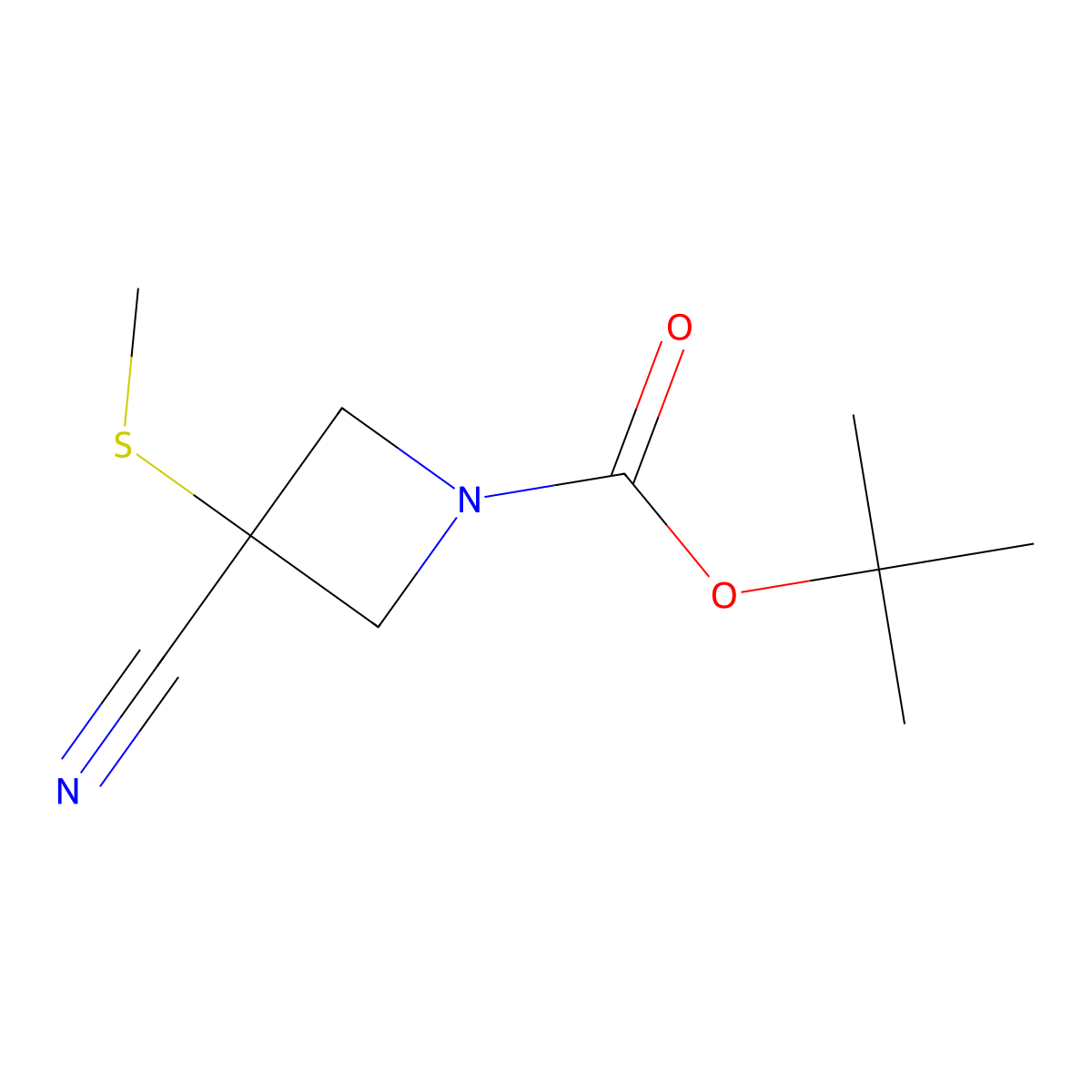 Tert-butyl 3-cyano-3-(methylsulfanyl)azetidine-1-carboxylate molecular structure, CAS 2680836-45-5