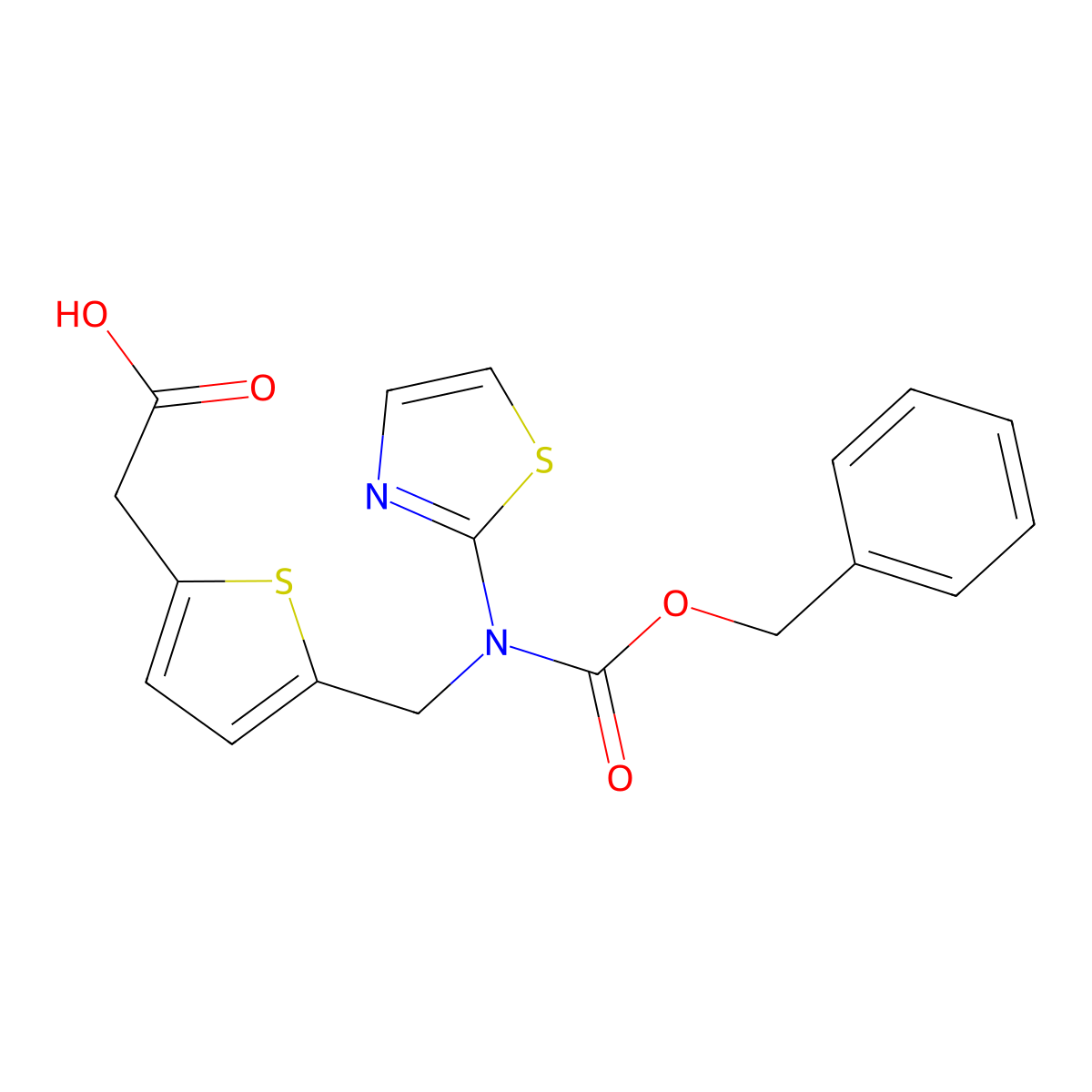 2-[5-({[(Benzyloxy)carbonyl](1,3-thiazol-2-yl)amino}methyl)thiophen-2-yl]acetic acid molecular structure, CAS 2680836-57-9
