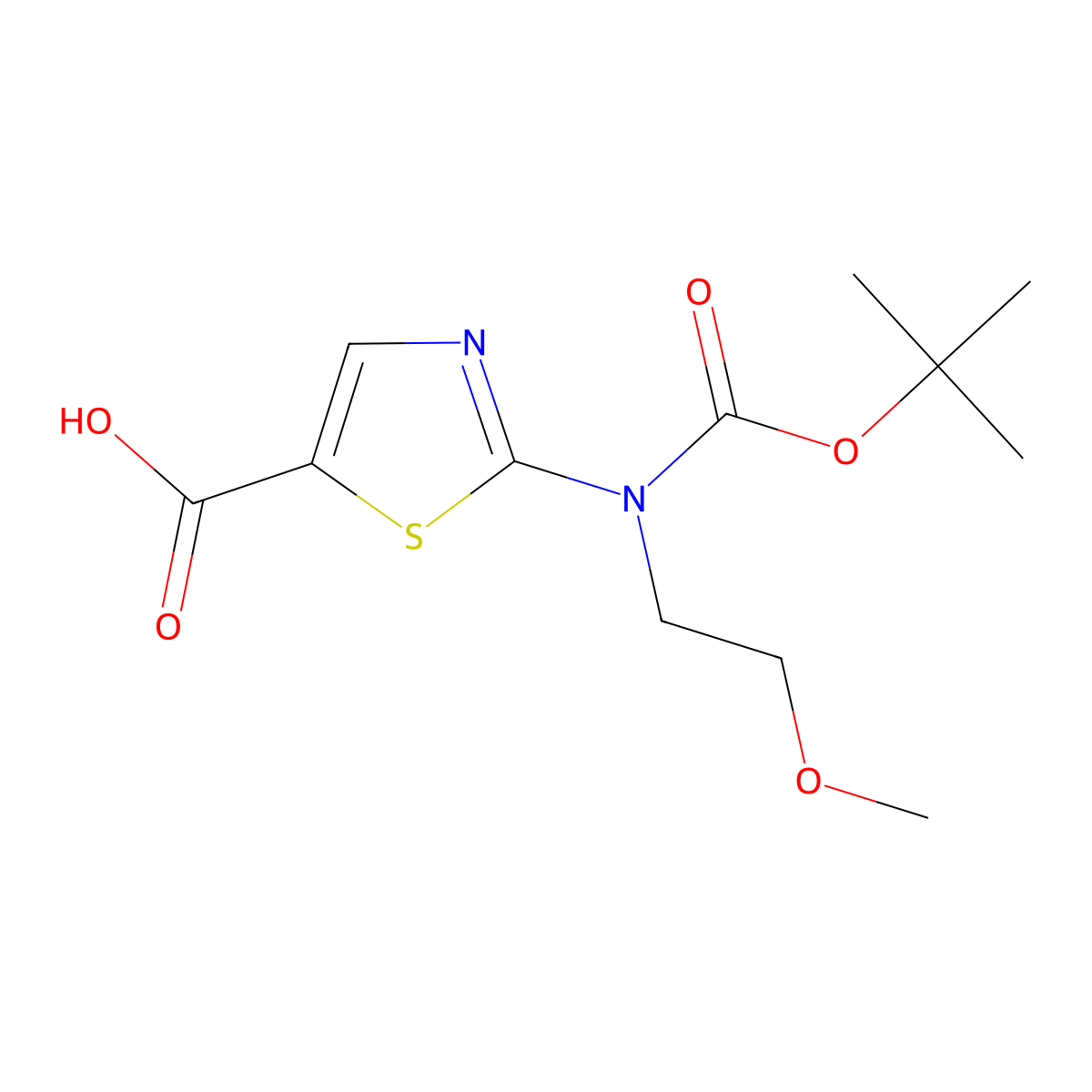 2-{[(Tert-butoxy)carbonyl](2-methoxyethyl)amino}-1,3-thiazole-5-carboxylic acid molecular structure, CAS 2680836-60-4