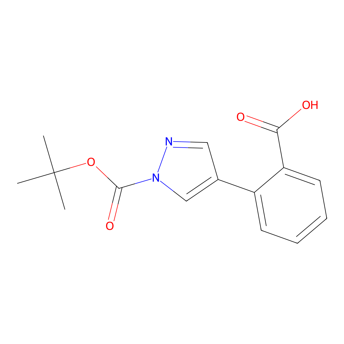 2-{1-[(tert-butoxy)carbonyl]-1H-pyrazol-4-yl}benzoic acid molecular structure, CAS 2680836-76-2