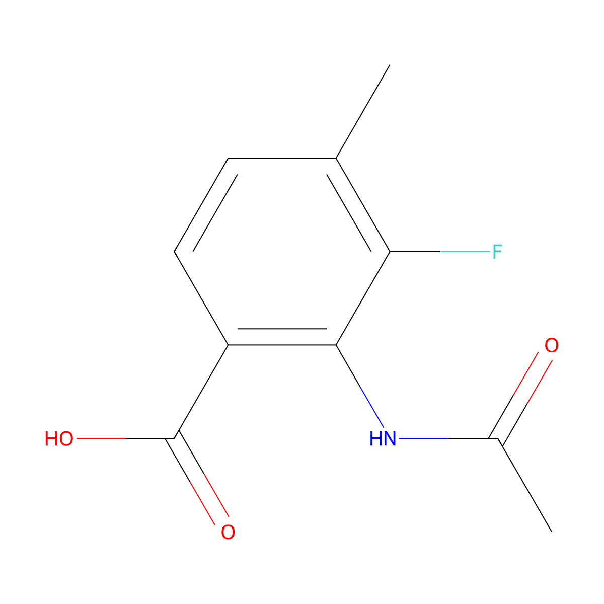 2-Acetamido-3-fluoro-4-methylbenzoic acid molecular structure, CAS 2680836-91-1